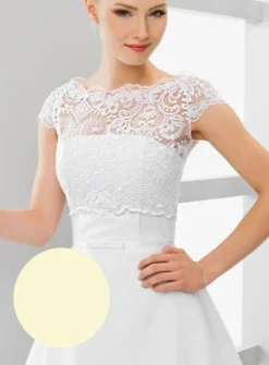 Boléro mariée dentelle dos boutonné manches courtes