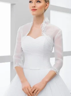 Boléro mariée organza dentelle manches 3/4