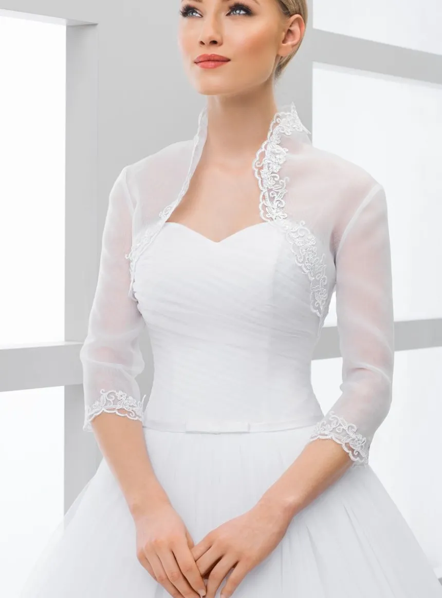 Boléro mariée organza dentelle manches 3/4