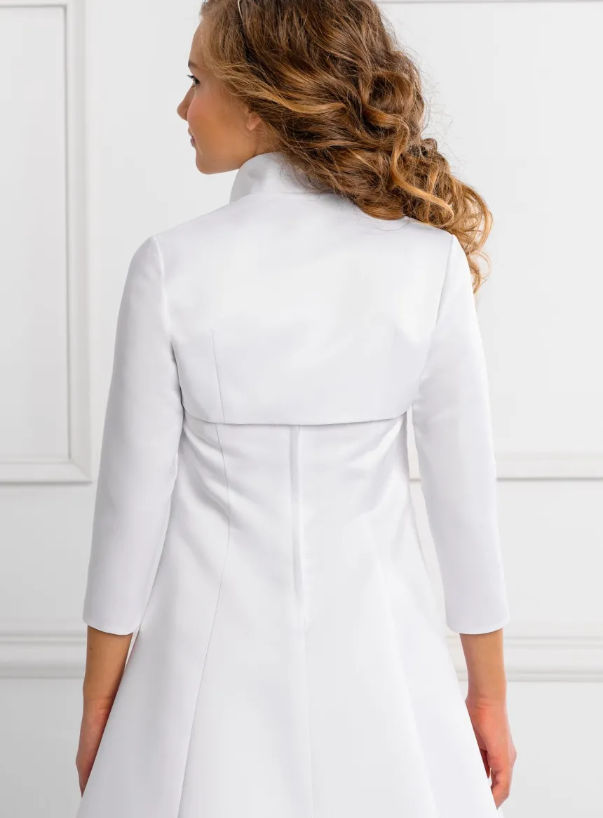 Boléro satin court manches 3/4 cérémonie fille