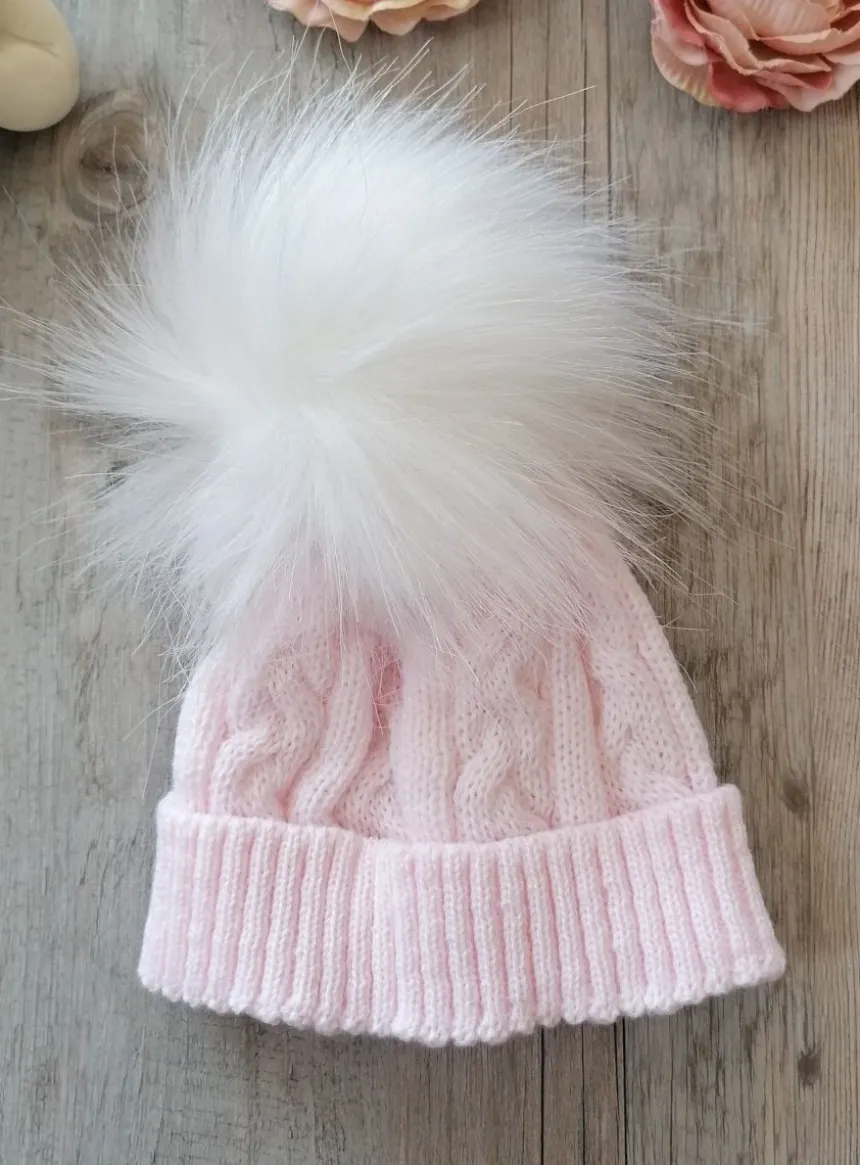 Bonnet pompon fourrure bébé