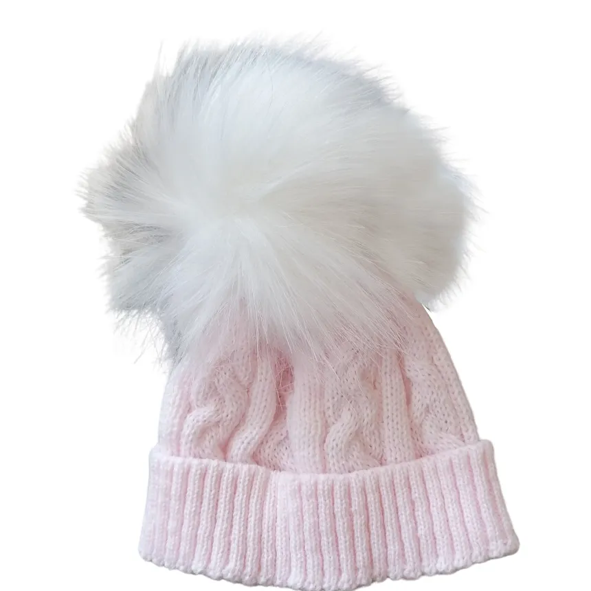 Bonnet pompon fourrure bébé