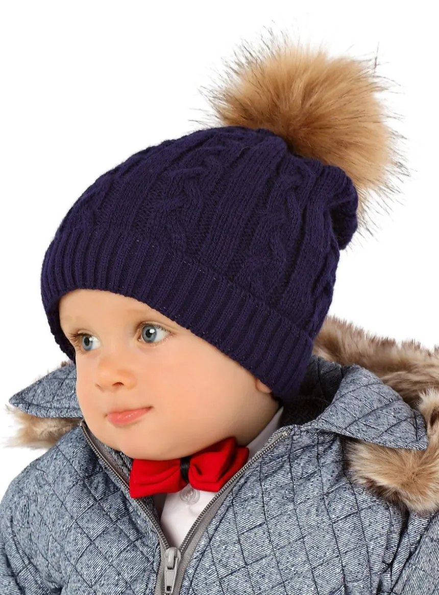 Bonnet pompon fourrure bébé