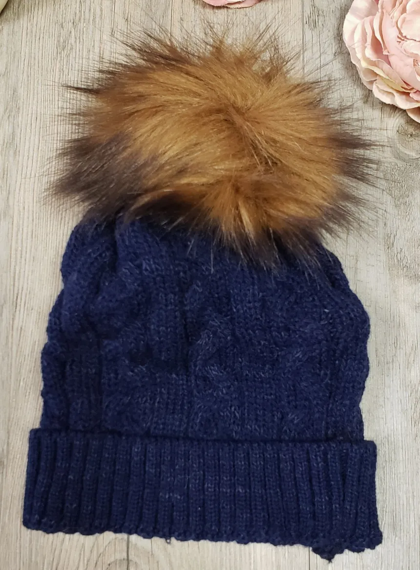 Bonnet pompon fourrure bébé