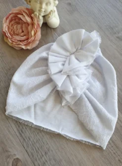 Bonnet turban bébé dentelle blanche