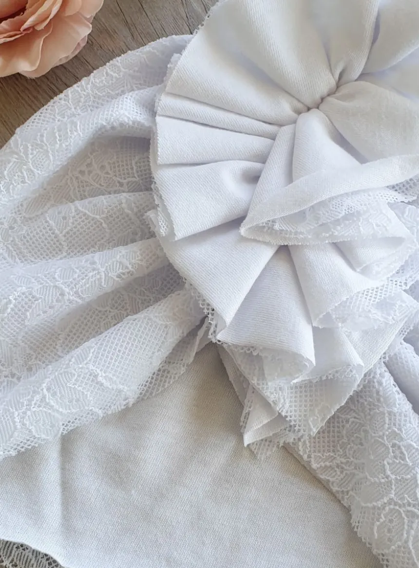 Bonnet turban bébé dentelle blanche