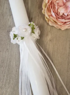 bougie baptême + noeud de fleurs