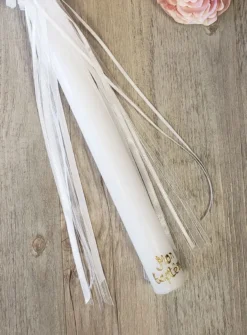 bougie baptême + noeud de fleurs
