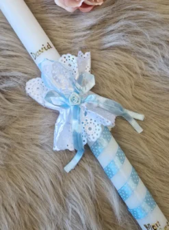 Bougie baptême noeud et ruban - Personnalisable