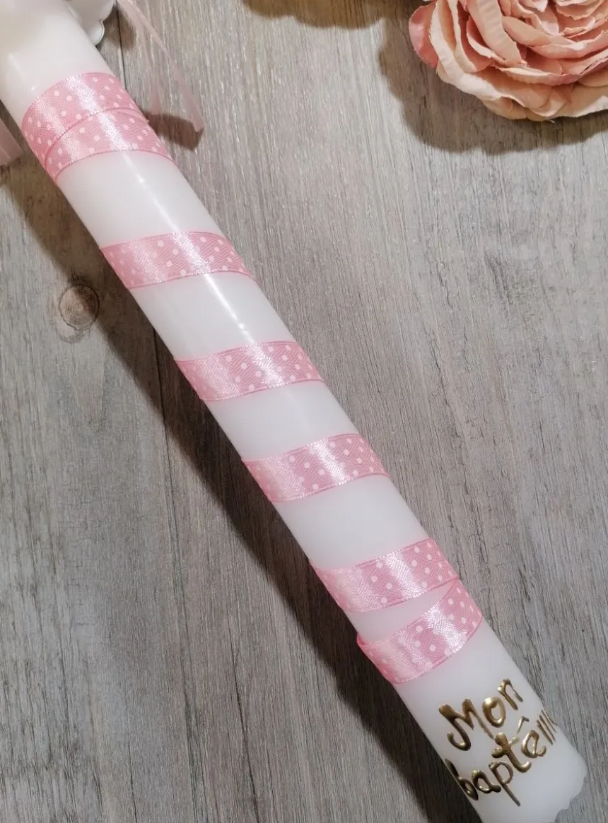 Bougie baptême noeud et ruban - Personnalisable