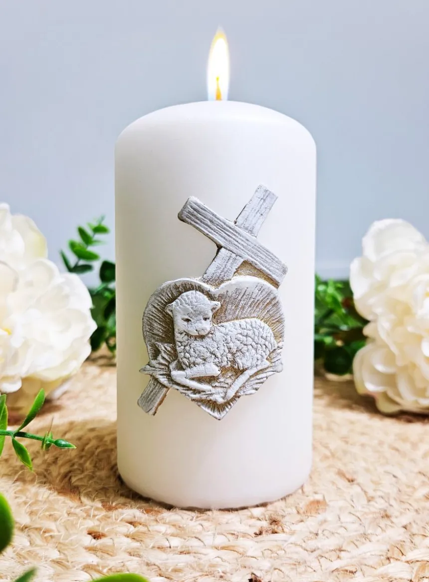 Bougie de baptême Agneau et Croix