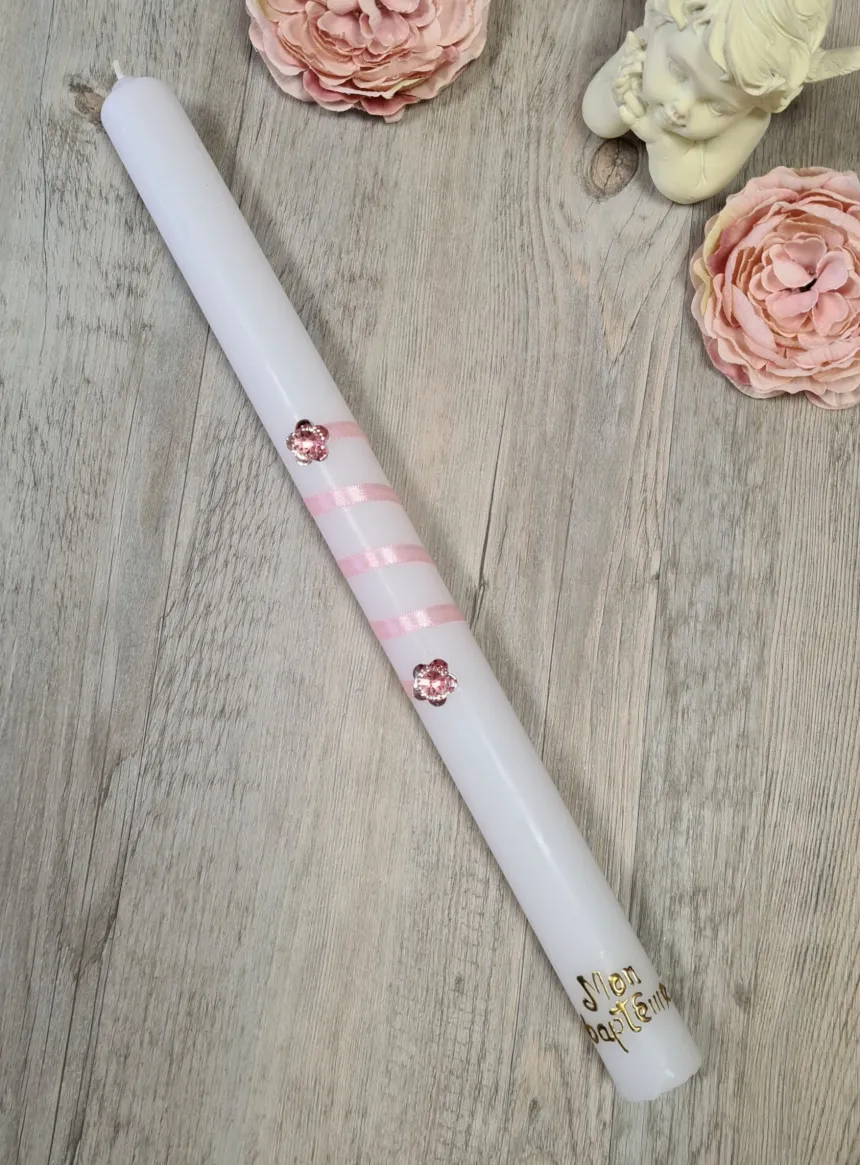 Bougie de baptême avec ruban et strass
