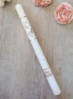 Bougie de baptême fleurs tissu