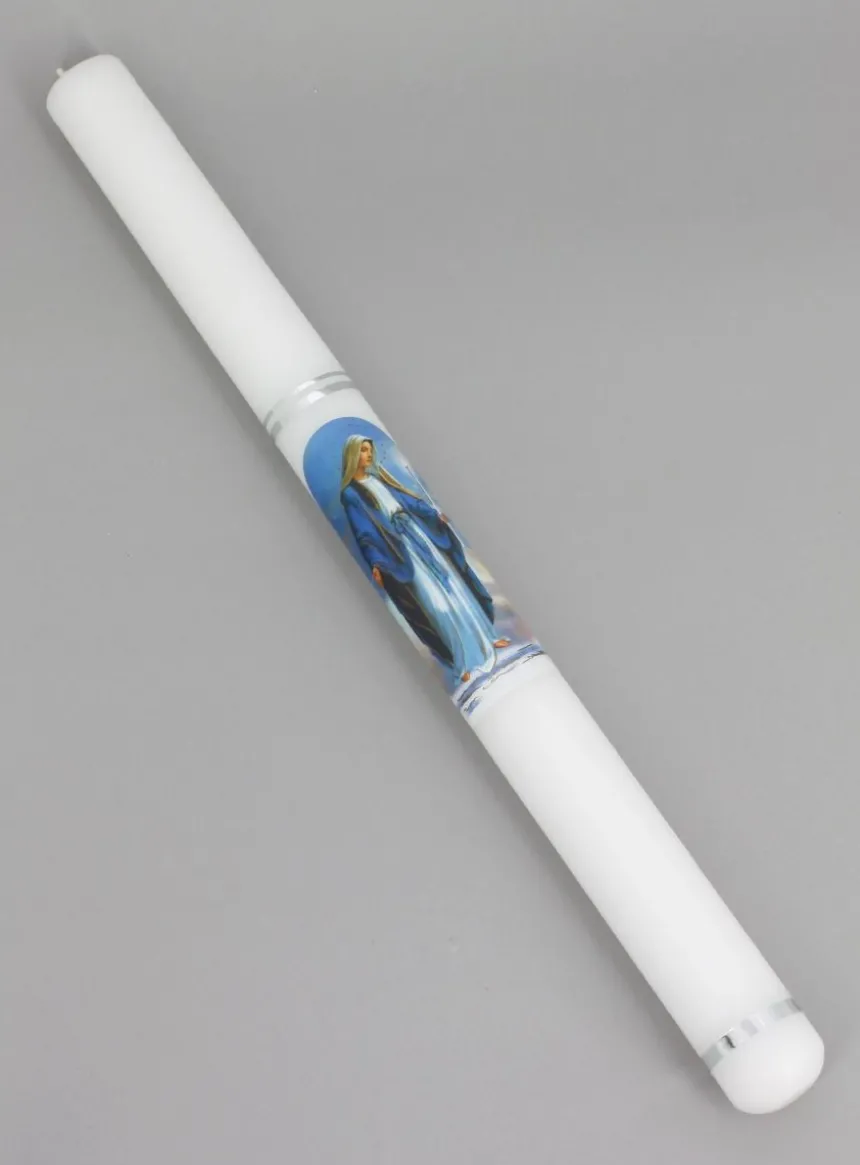 Bougie de baptême La Vierge Blanc