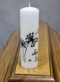 Bougie de deuil Fleurs coeur Repose en paix personnalisable Blanc