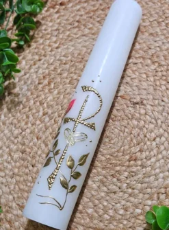 Bougie de mariage chrétienne peinte main Blanc