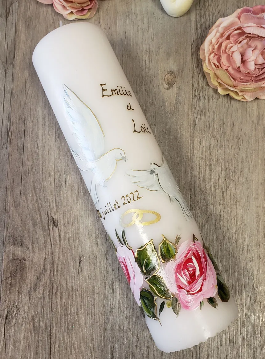 Bougie de mariage large colombe Blanc