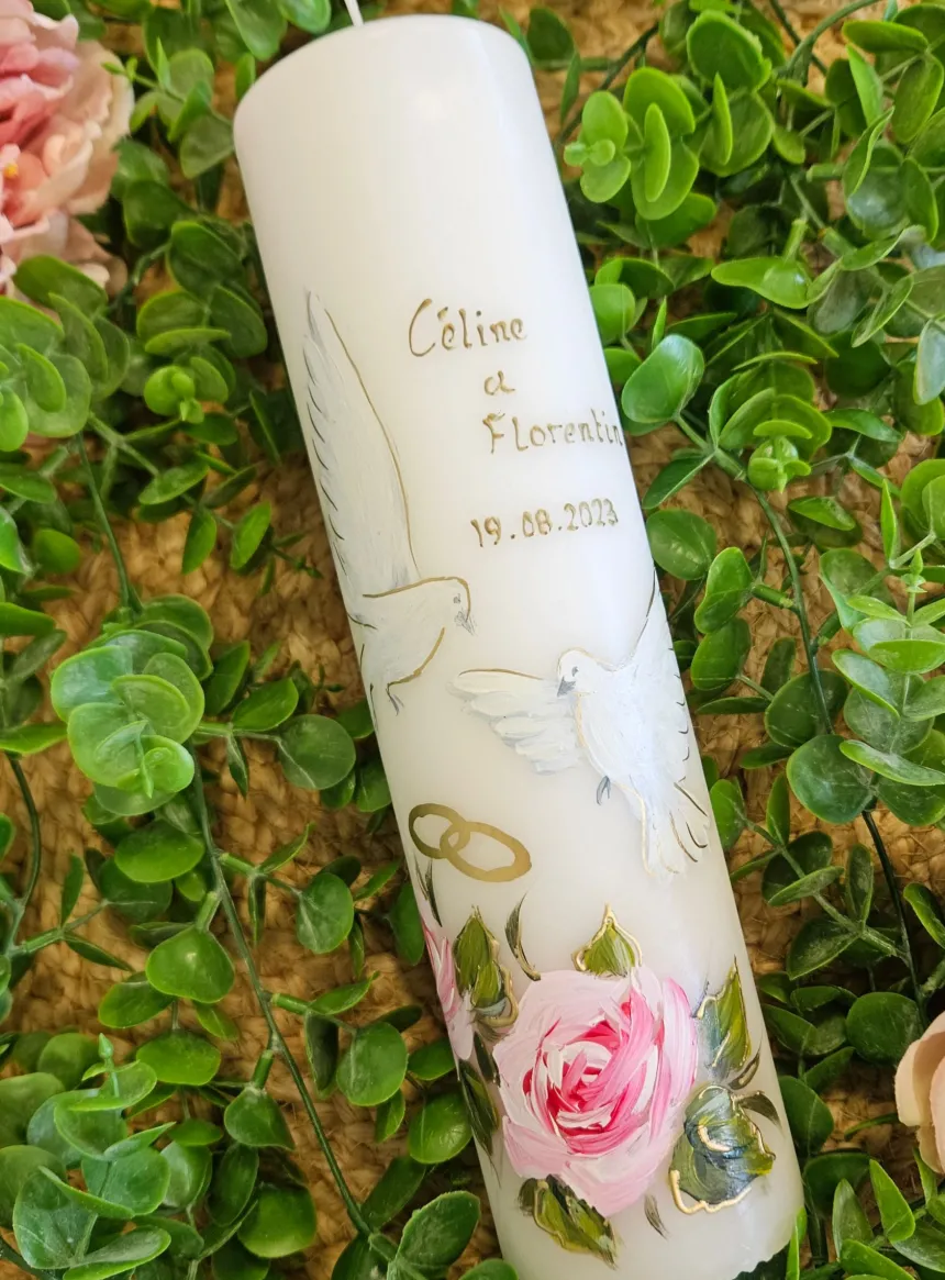 Bougie de mariage large colombe Blanc