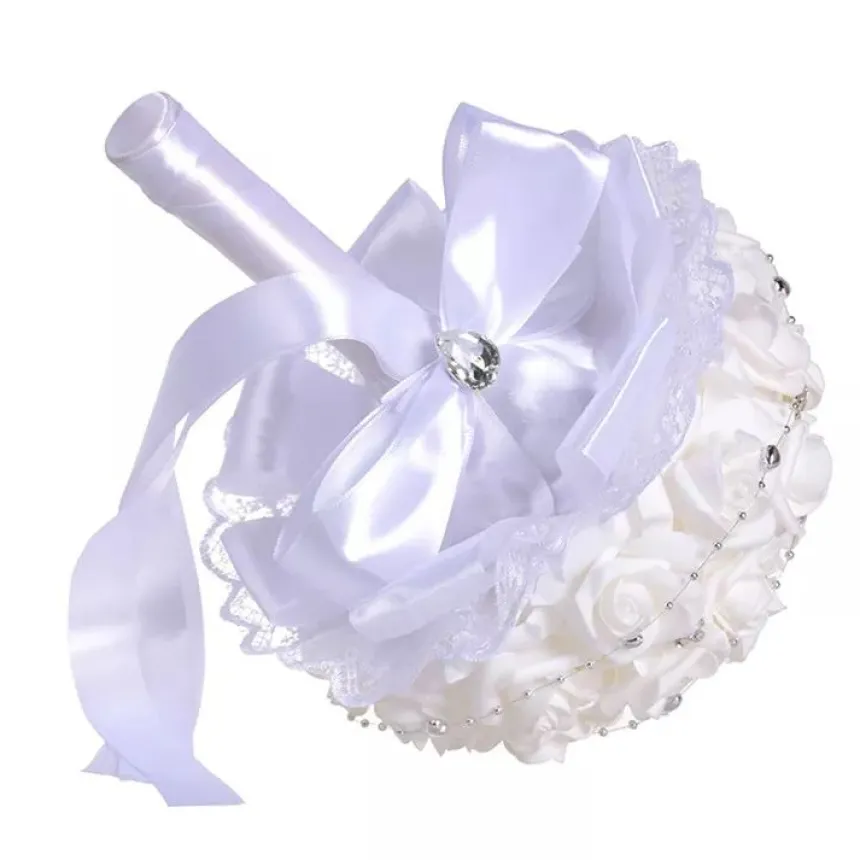 Bouquet de Mariée roses blanches et bijoux Blanc