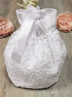 Bourse enfant dentelle brodée Blanc