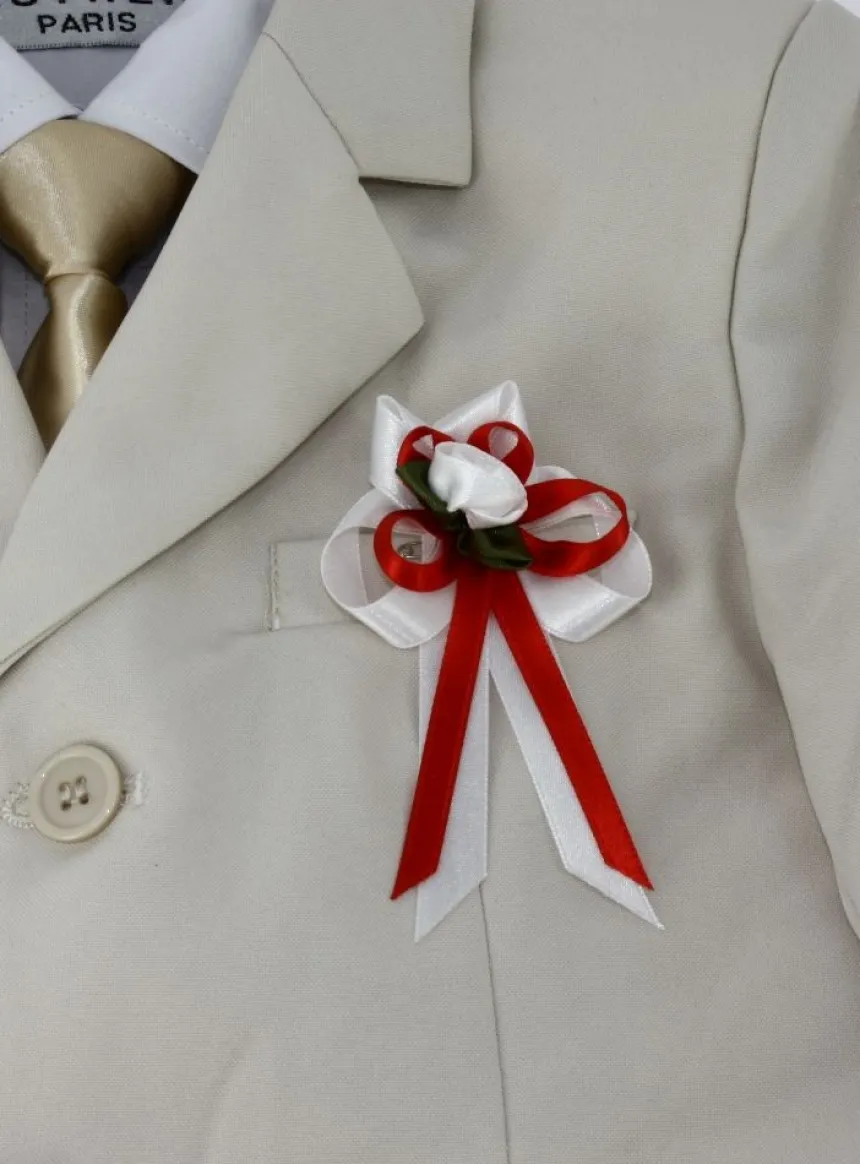 Boutonnière fleur et ruban satin