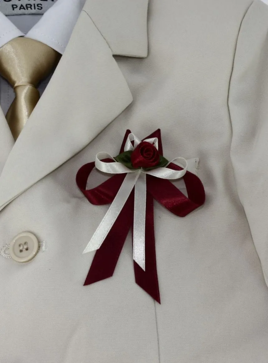 Boutonnière fleur et ruban satin