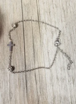 Bracelet croix et strass Gris argent
