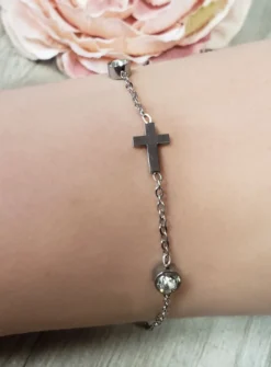 Bracelet croix et strass Gris argent