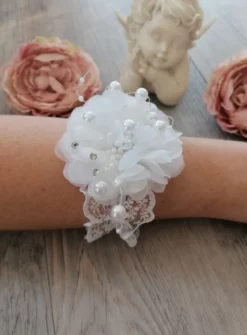Bracelet demoiselle d'honneur fleur, strass et perle Blanc