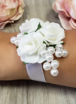 Bracelet demoiselle d'honneur ruban et fleur Blanc