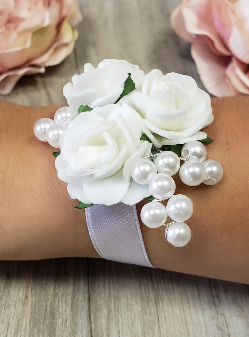 Bracelet demoiselle d'honneur ruban et fleur Blanc