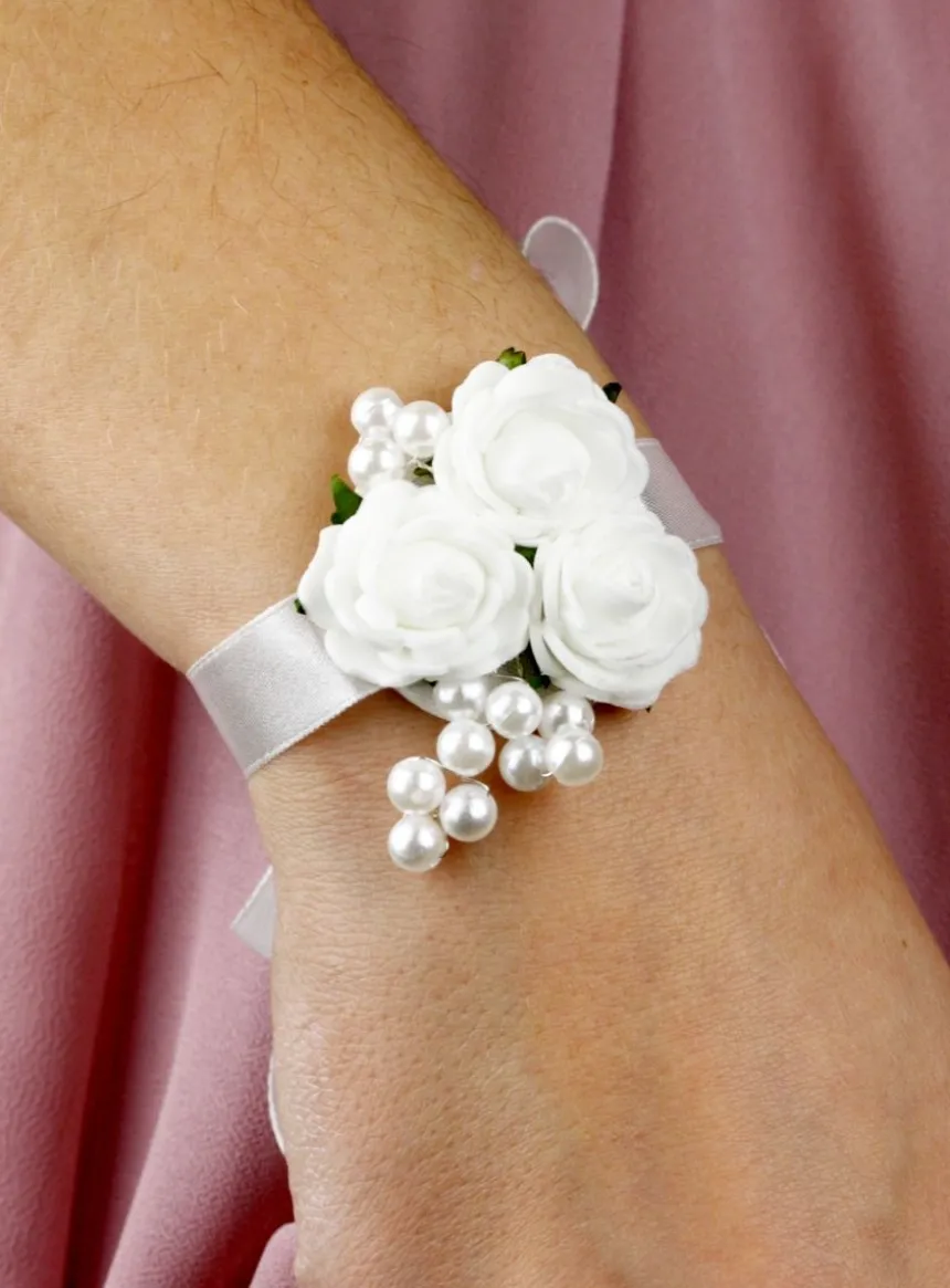 Bracelet demoiselle d'honneur ruban et fleur Blanc