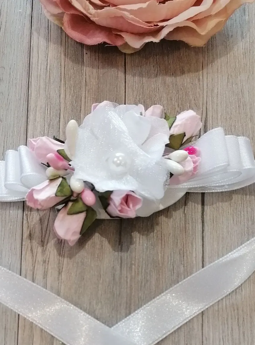 Bracelet demoiselle d'honneur blanc fleurs et strass Blanc