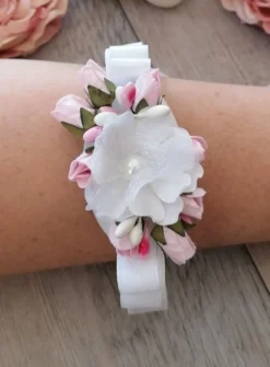 Bracelet demoiselle d'honneur blanc fleurs et strass Blanc