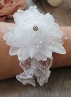 Bracelet demoiselle d'honneur fleur et strass Blanc