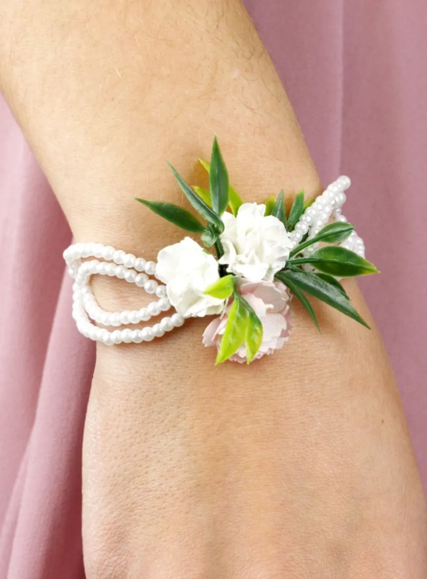 Bracelet demoiselle d'honneur perles nacré et fleurs Blanc