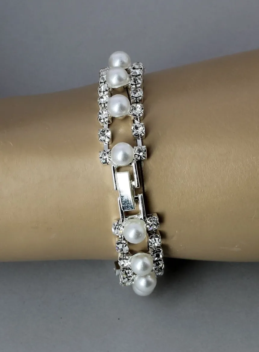 Bracelet de strass et perles souple Ivoire - Ecru