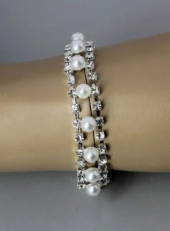 Bracelet de strass et perles souple Ivoire - Ecru