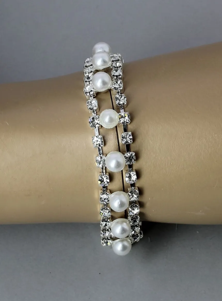 Bracelet de strass et perles souple Ivoire - Ecru