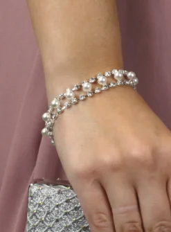 Bracelet de strass et perles souple Ivoire - Ecru