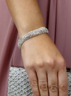 Bracelet de strass large souple Gris argent