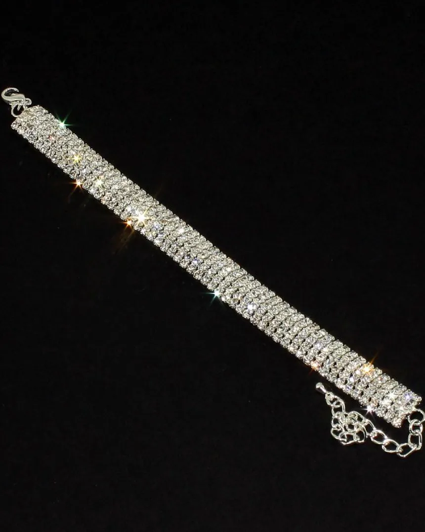 Bracelet de strass large souple Gris argent