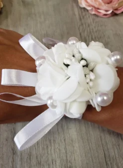 Bracelet mariage avec fleurs et ruban Blanc