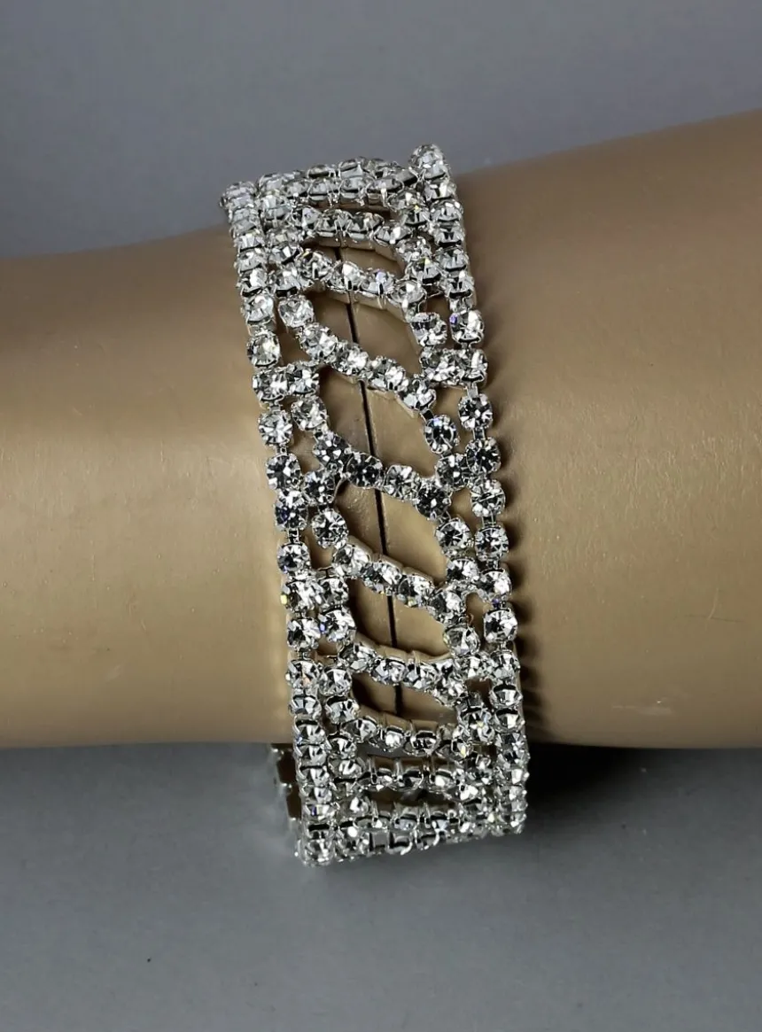 Bracelet strass multi-rangs femme Gris argent