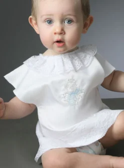 Brassière tunique baptême avec Ange Bleu ciel bébé