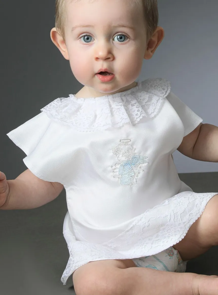 Brassière tunique baptême avec Ange Bleu ciel bébé