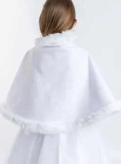 Cape blanche polaire et fourrure pour fille