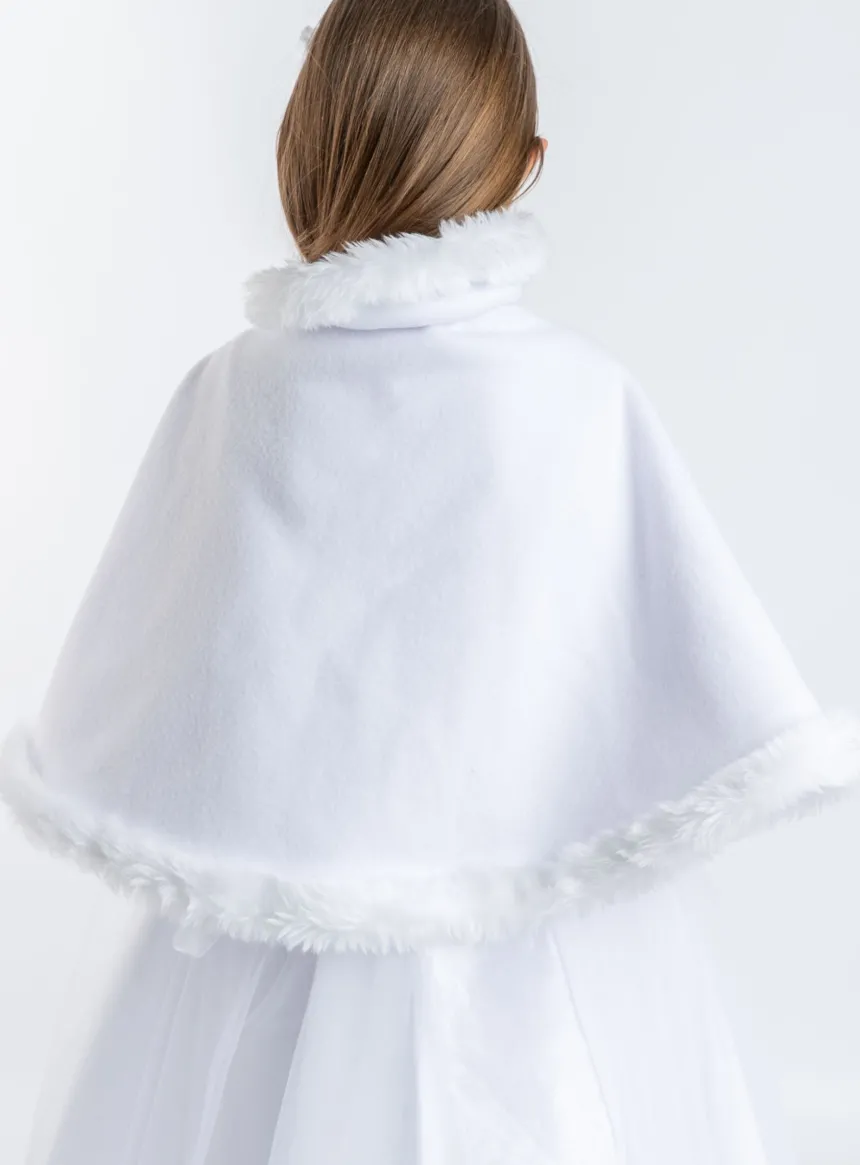 Cape blanche polaire et fourrure pour fille