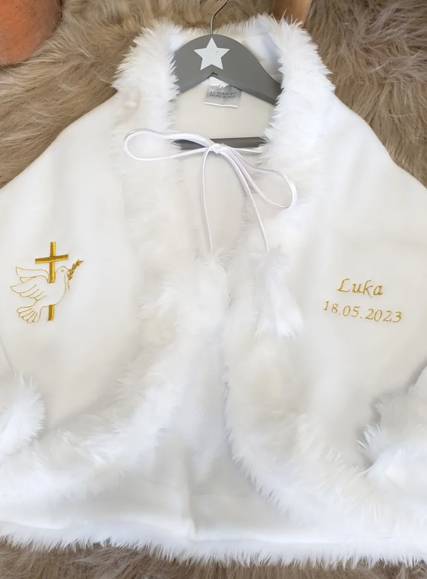 Cape blanche polaire et fourrure pour fille