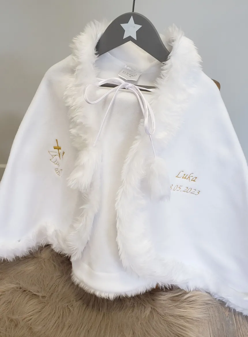 Cape blanche polaire et fourrure pour fille